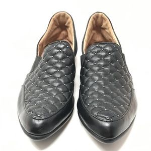 Adrianna Papell Women's Linda Black Leather Stud Quilted Flat Shoes Size 6